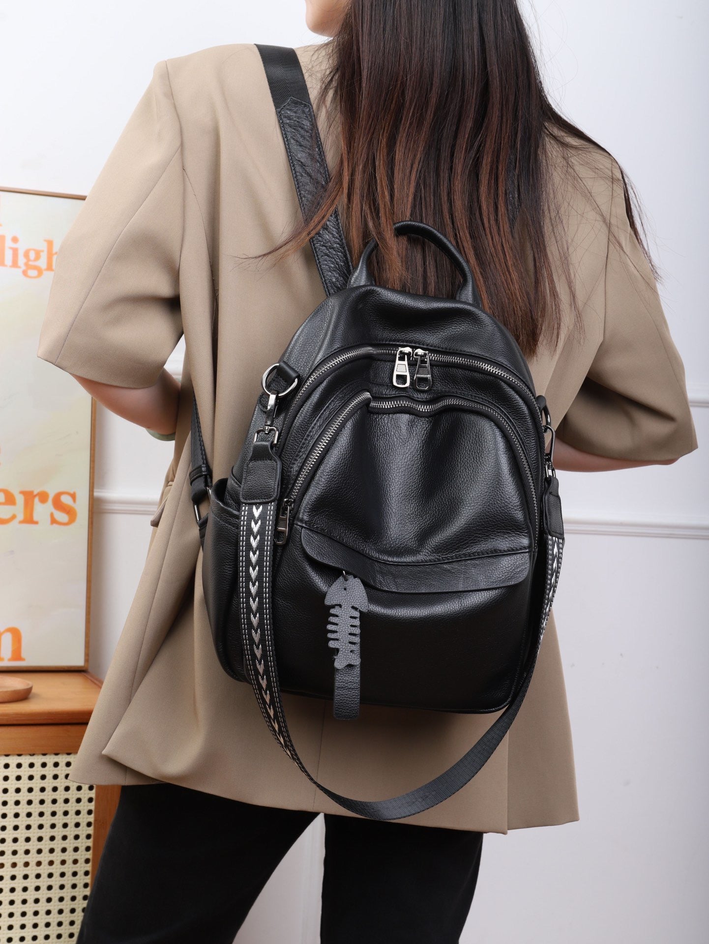 Brittany Top-grained Cowhide Leather Backpack